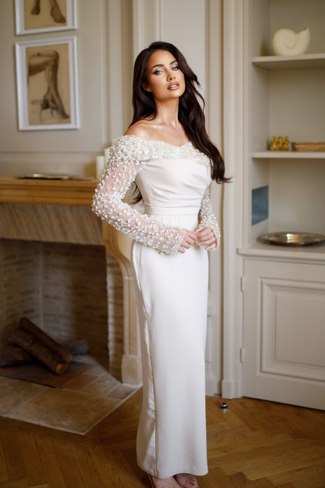 Robe de soirée beige chic pour événement