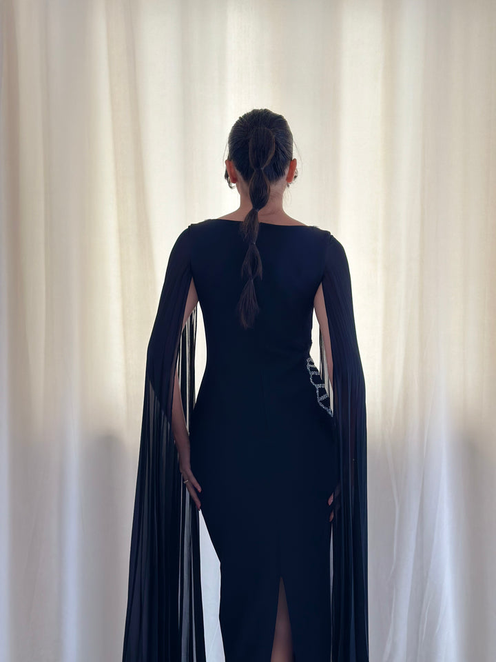 longue robe de soirée noir perlée