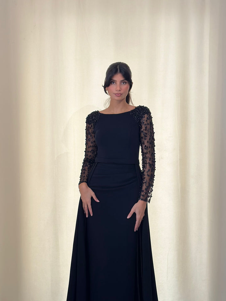 Robe de soirée noir perlée