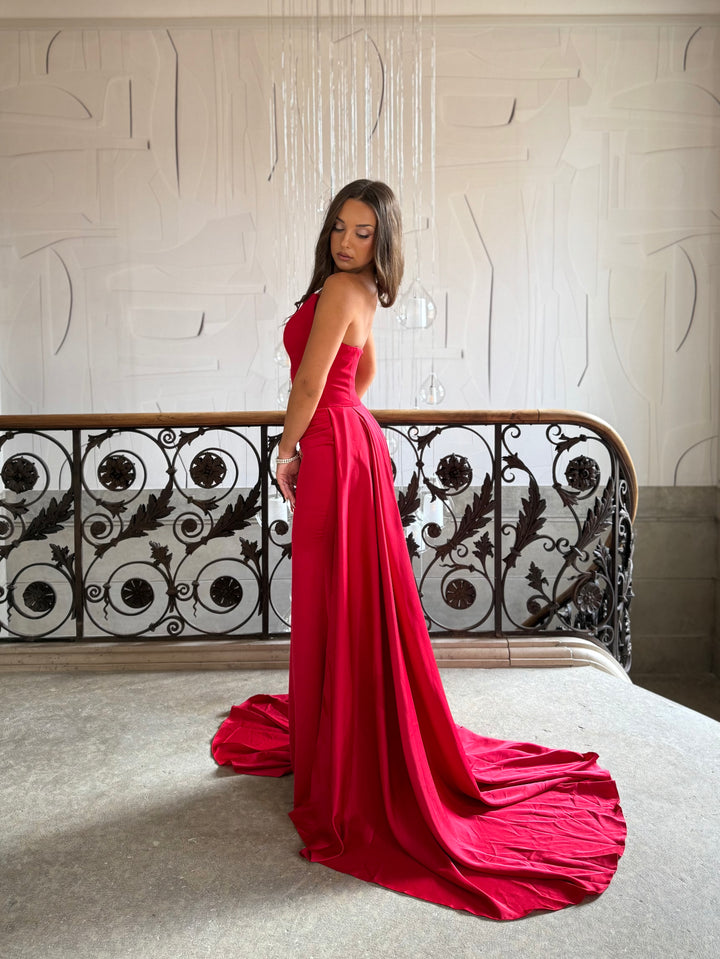 Longue robe de soirée rouge chic, sans fente, sans manche, pour tout type d'événement, gala, cérémonie, mariage
