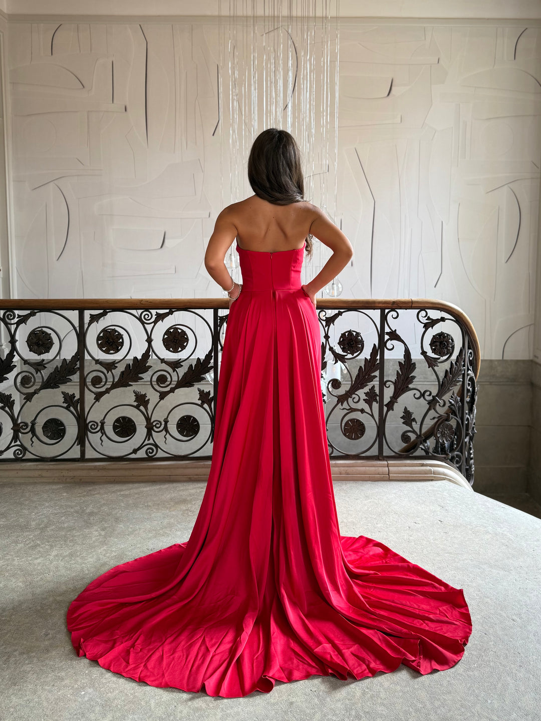 Longue robe de soirée rouge chic, sans fente, sans manche, pour tout type d'événement, gala, cérémonie, mariage
