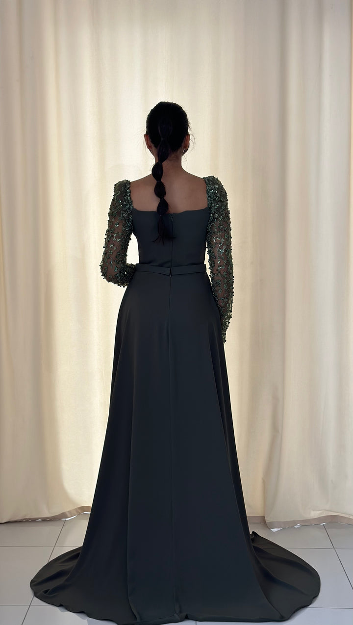 Robe de demoiselle d'honneur kaki élégante