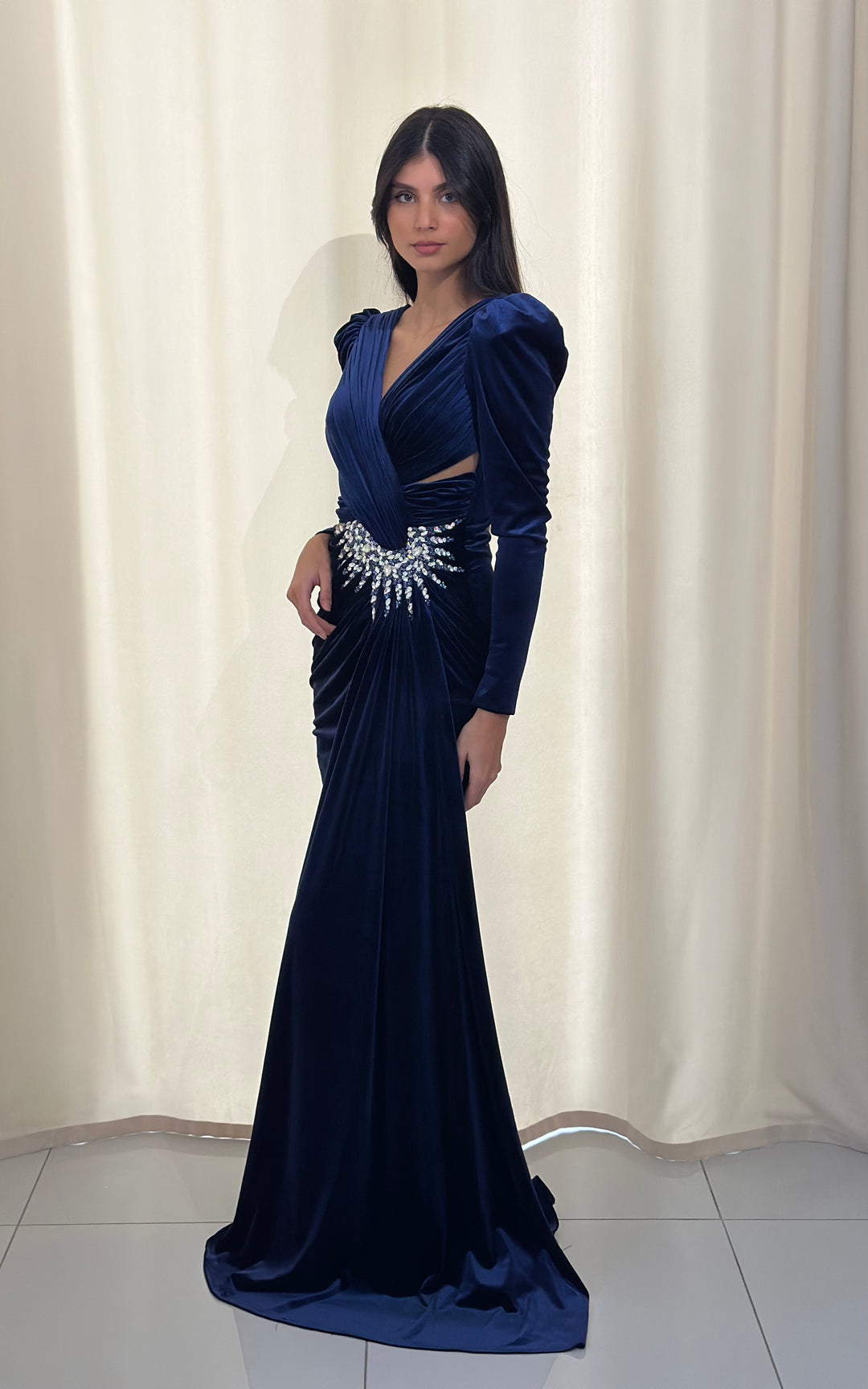 robe de soirée élégante vert en velour