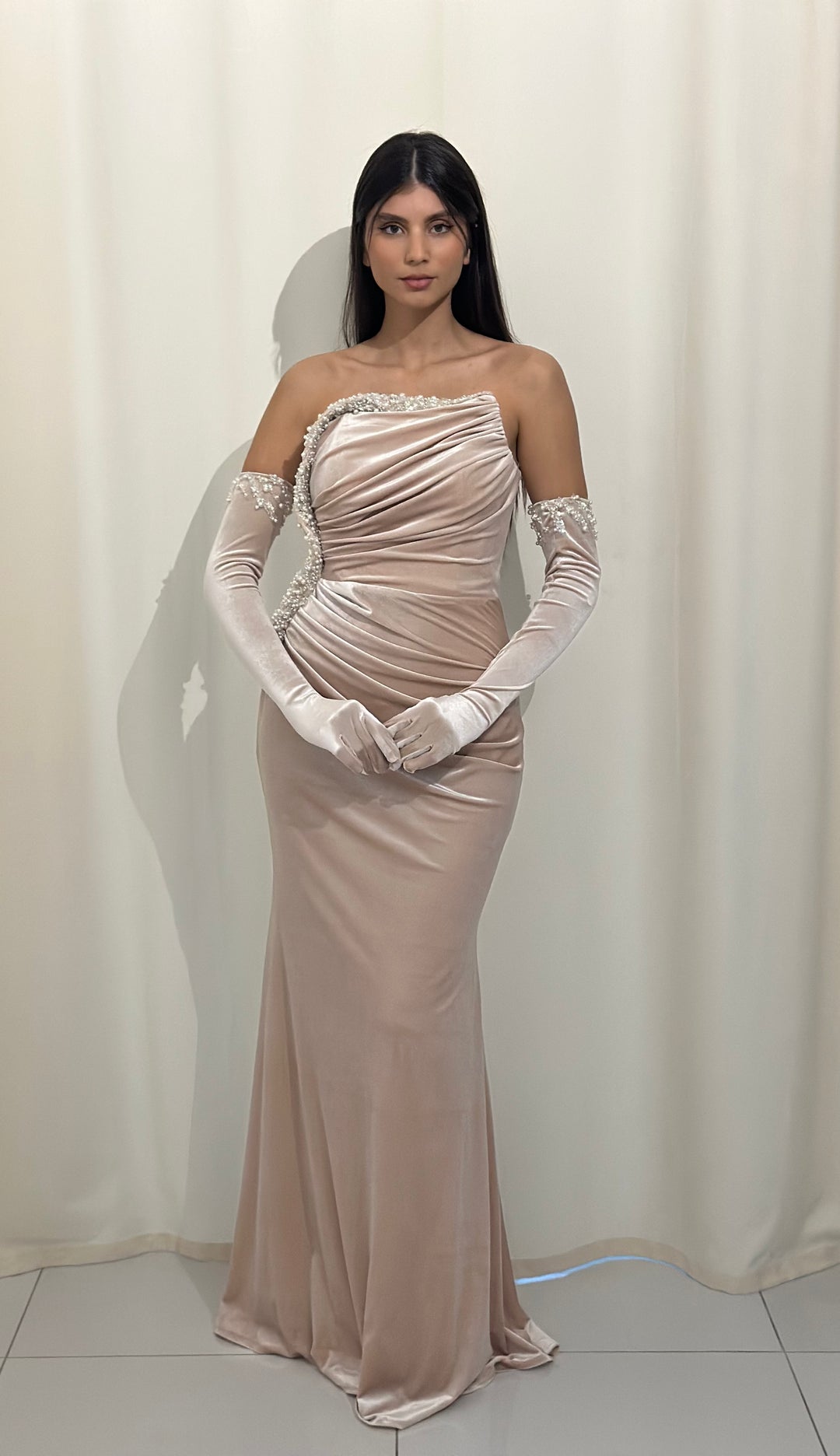 robe de soirée beige velour