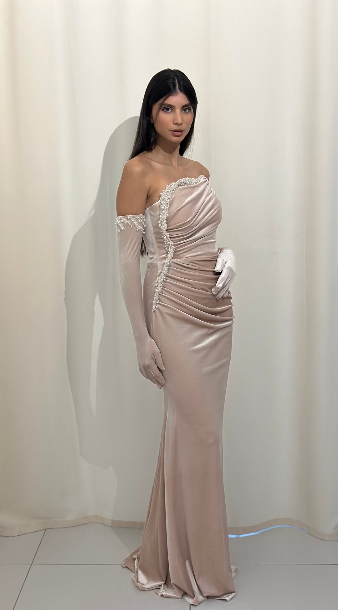 robe de soirée beige velour