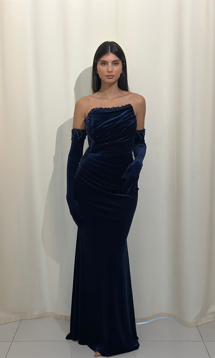 robe de soirée bleu velour