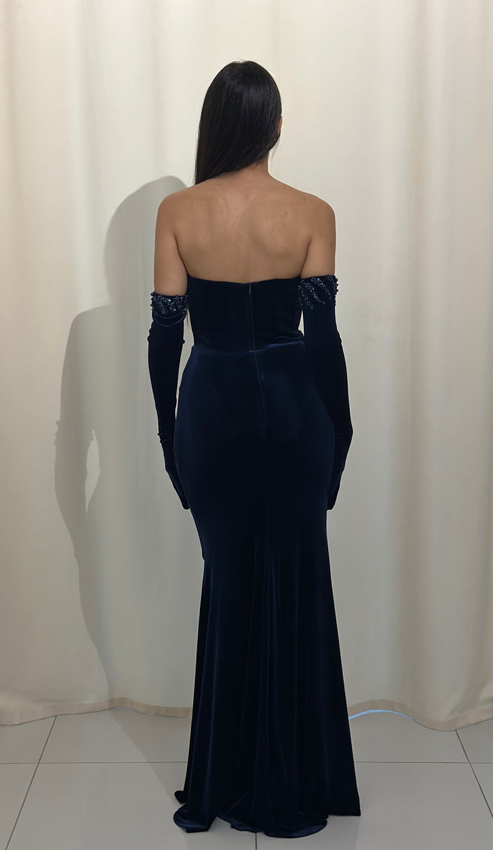 robe de soirée bleu velour