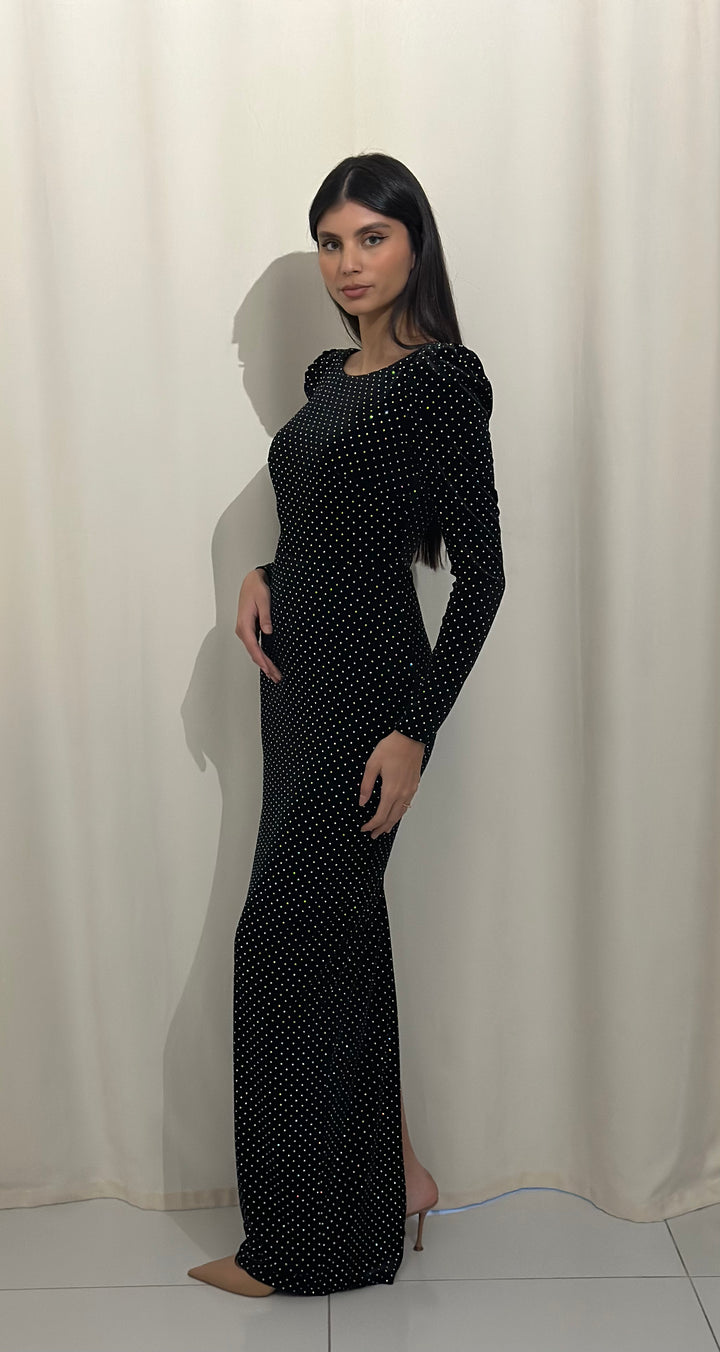 robe de soirée noir col rond velour