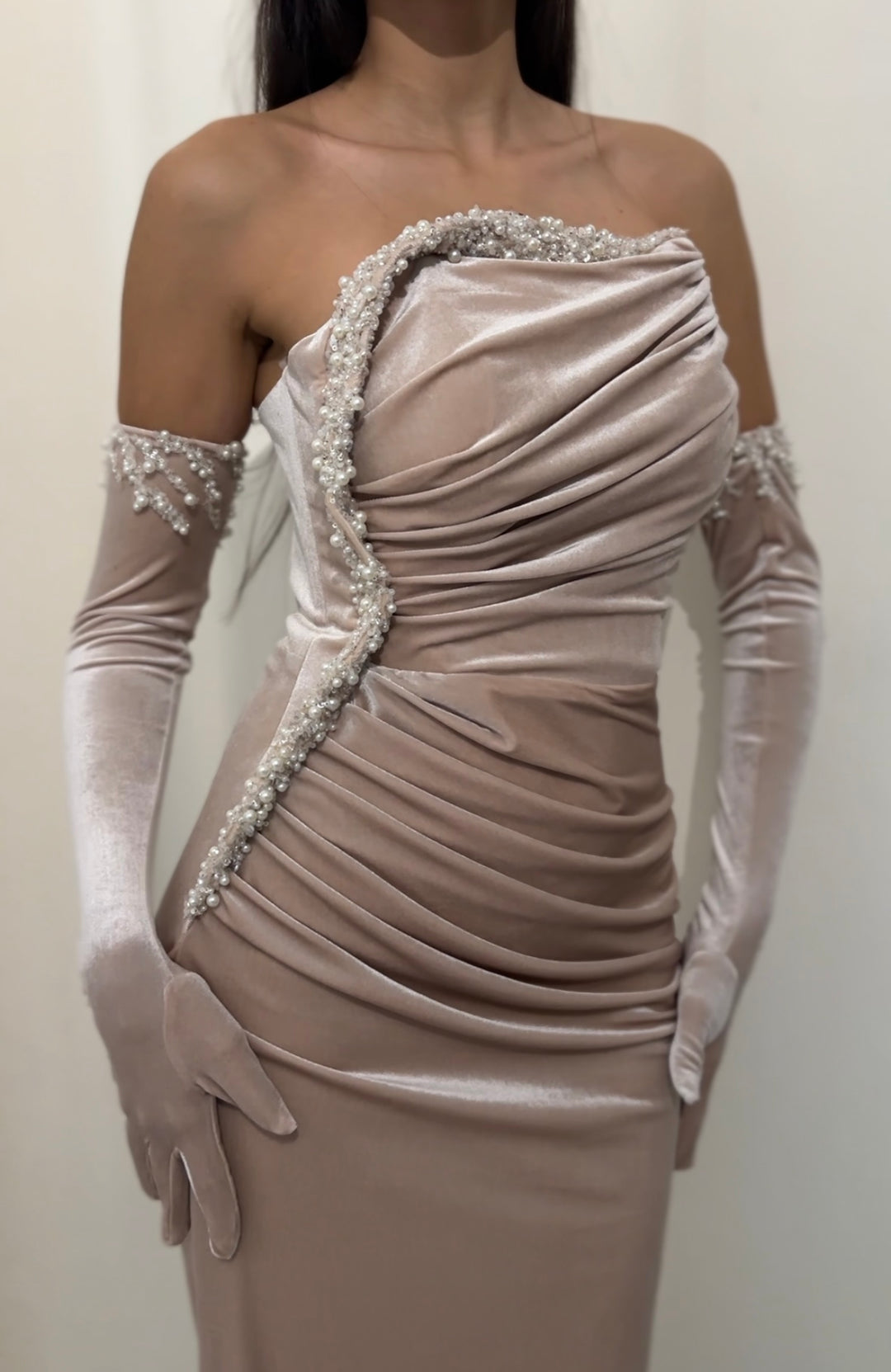 robe de soirée beige velour