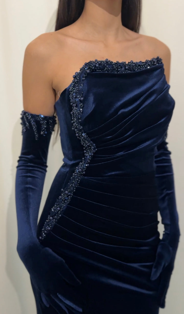 robe de soirée bleu velour