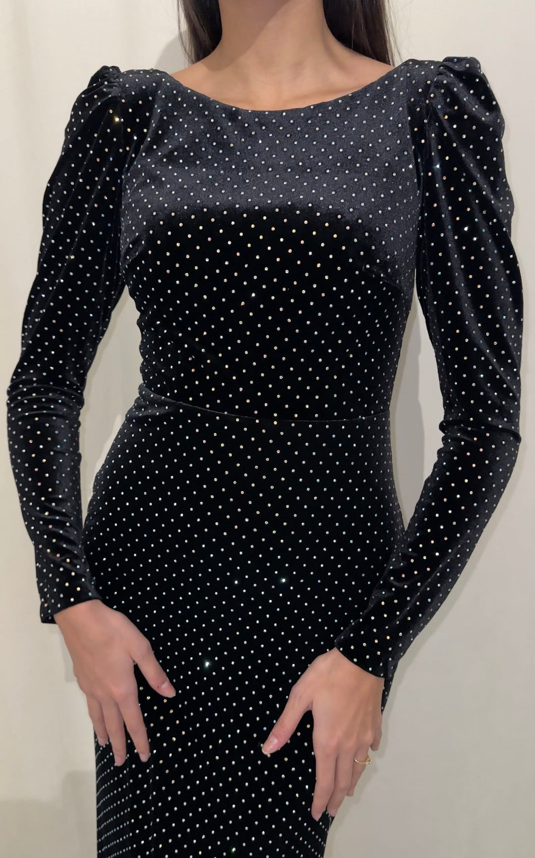robe de soirée noir col rond velour
