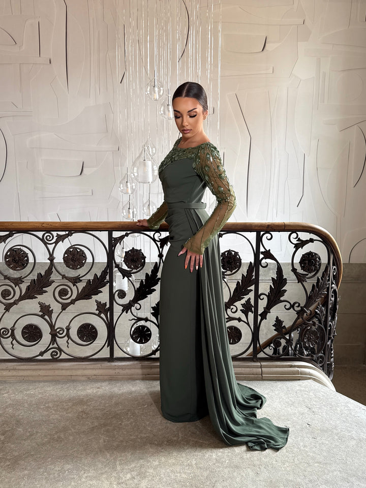 Robe de soirée kaki élégante pour mariage