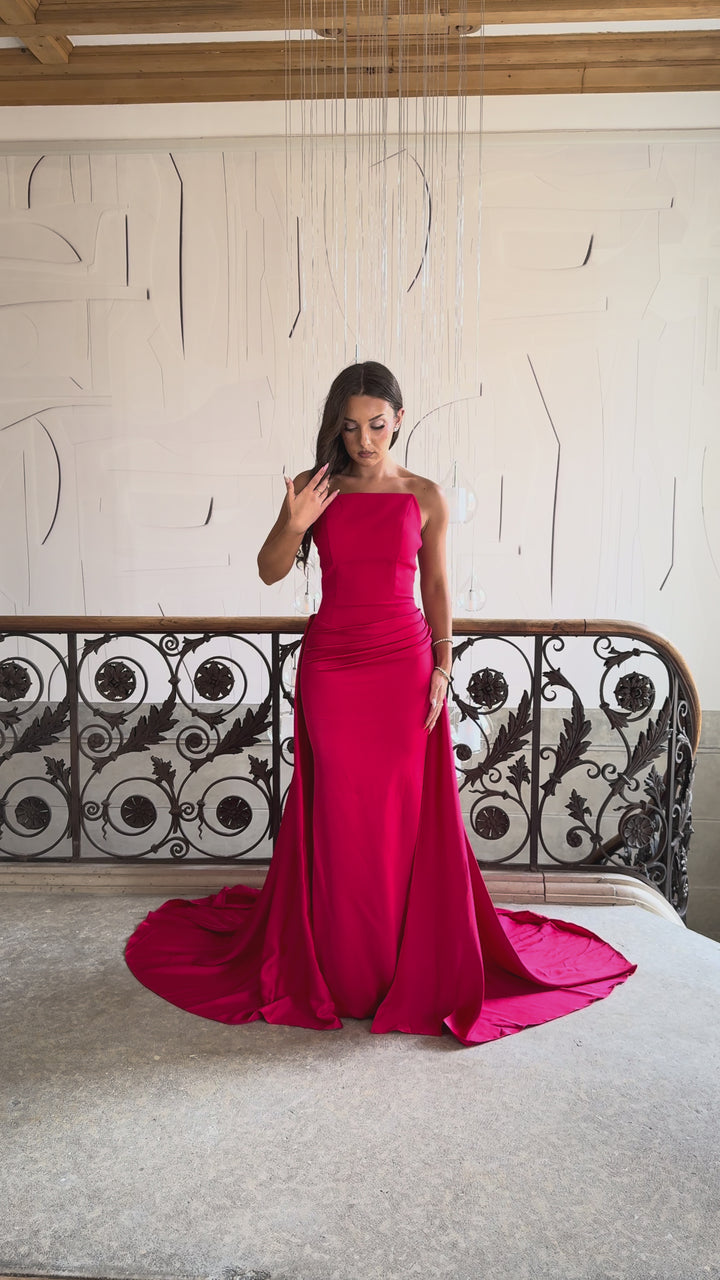 Longue robe de soirée rouge chic, sans fente, sans manche, pour tout type d'événement, gala, cérémonie, mariage