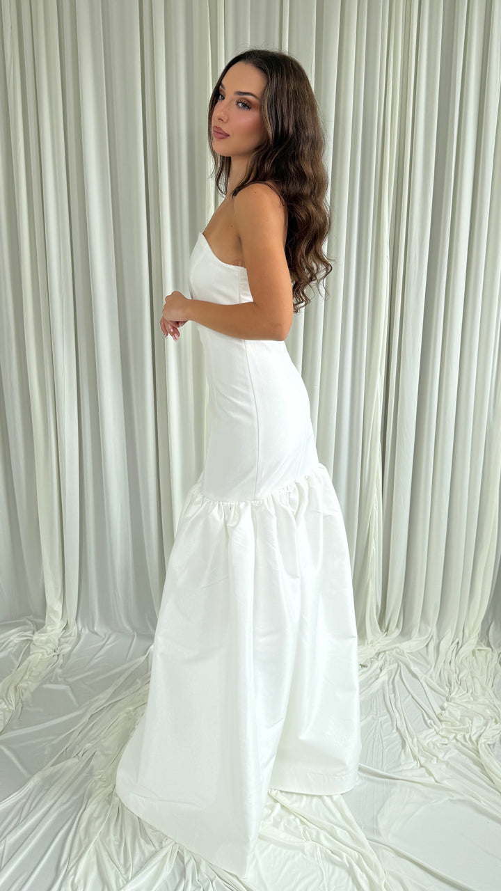 Robe de mariée Rita, bustier façon corset en taffetas blanc