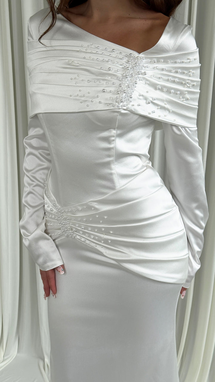 White Satin Mermaid Wedding Dress - Laura