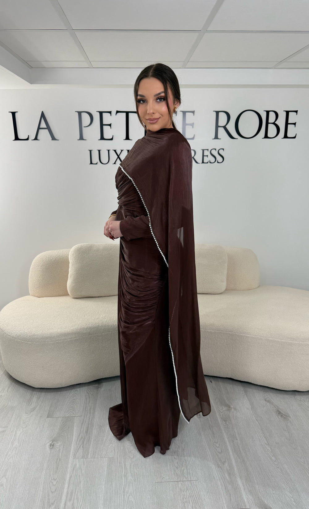 Robe de soirée modeste marron - Bahar LaPetiteRobe