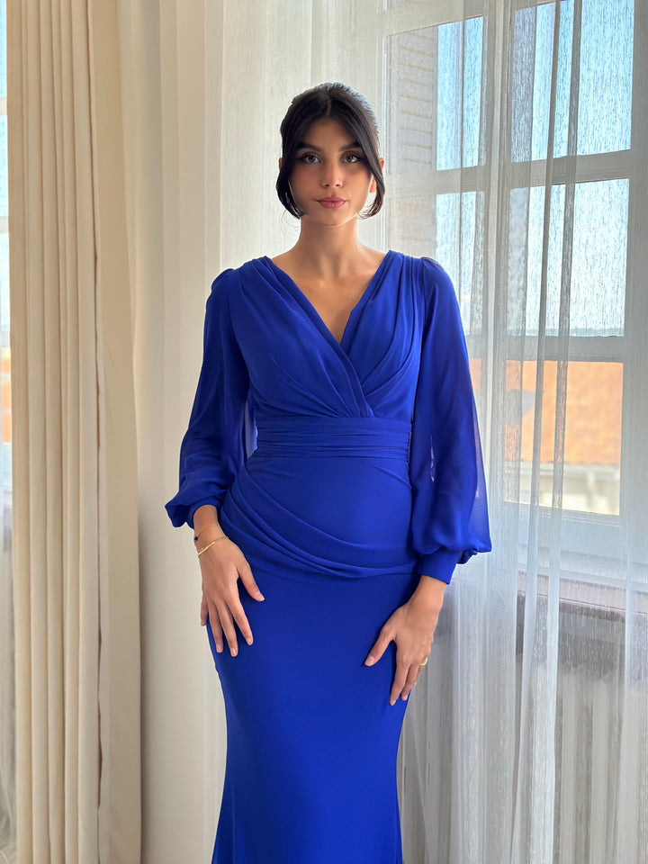 Robe de soirée gala événementiel bleu roi