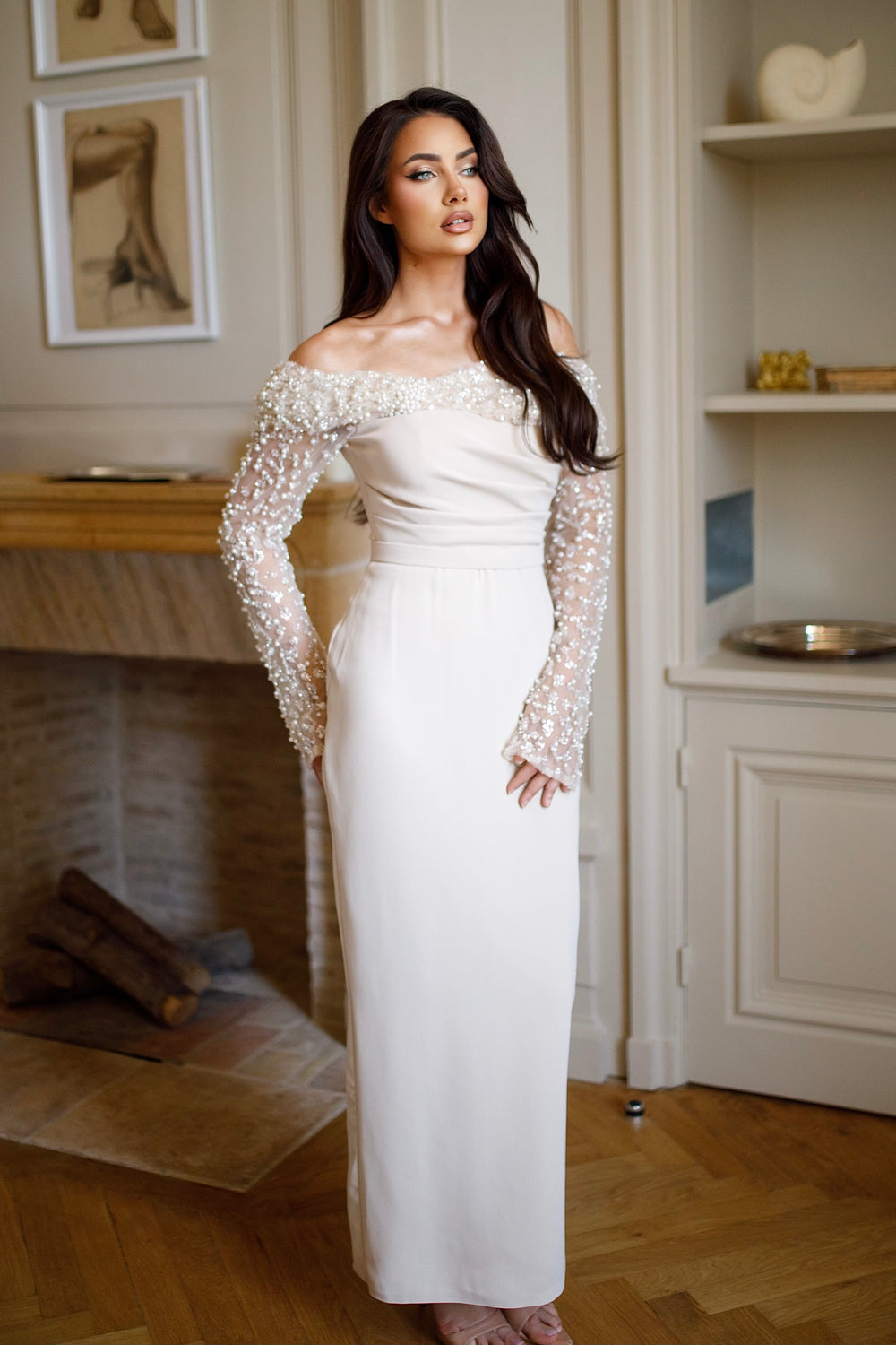 Robe de soirée beige chic pour événement