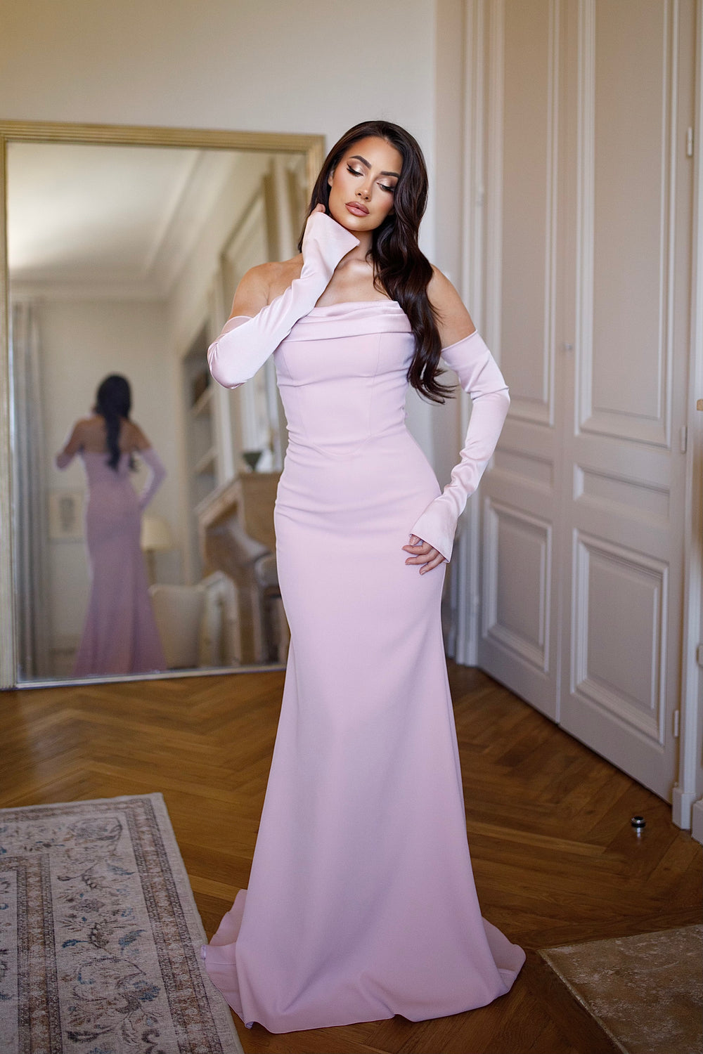 Longue robe de soirée rose tendance pour femme, sans fente, col bustier, pour tout type d'événement, gala, cérémonie, mariage, demoiselle d'honneur