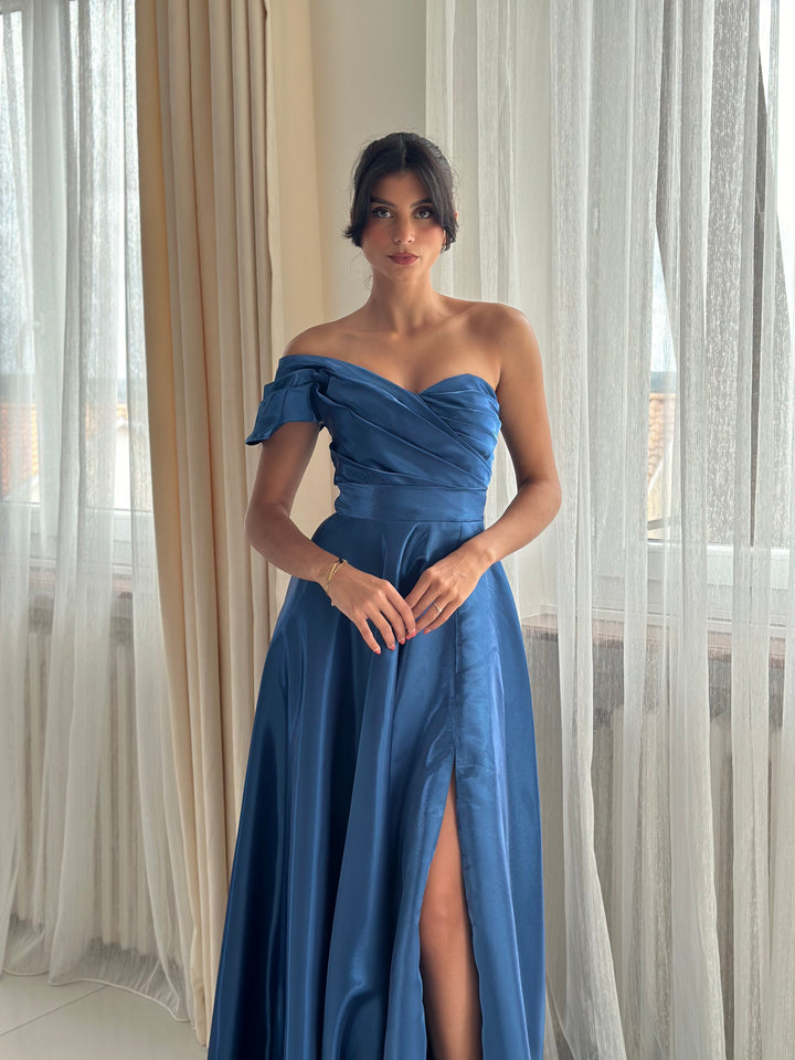 Robe de soirée bleu sans manches