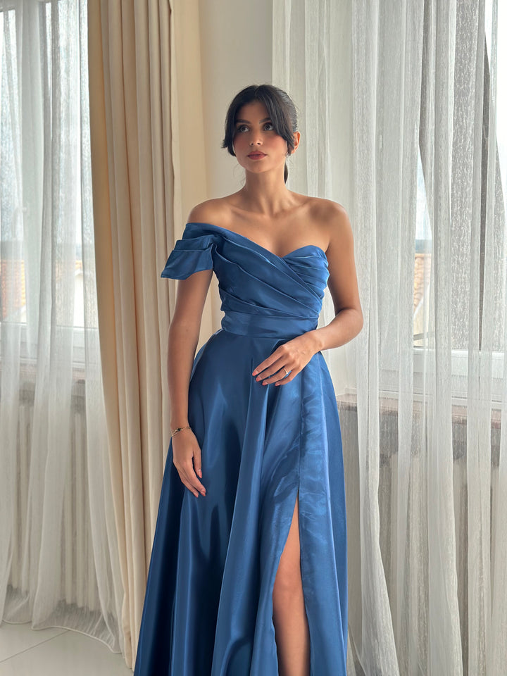 Robe de soirée bleu sans manches