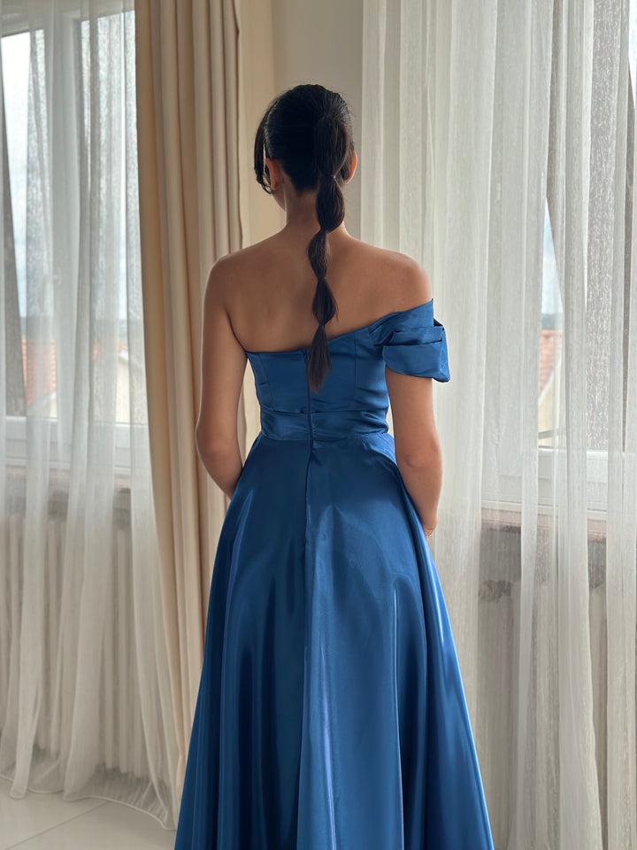 Robe de soirée bleu sans manches