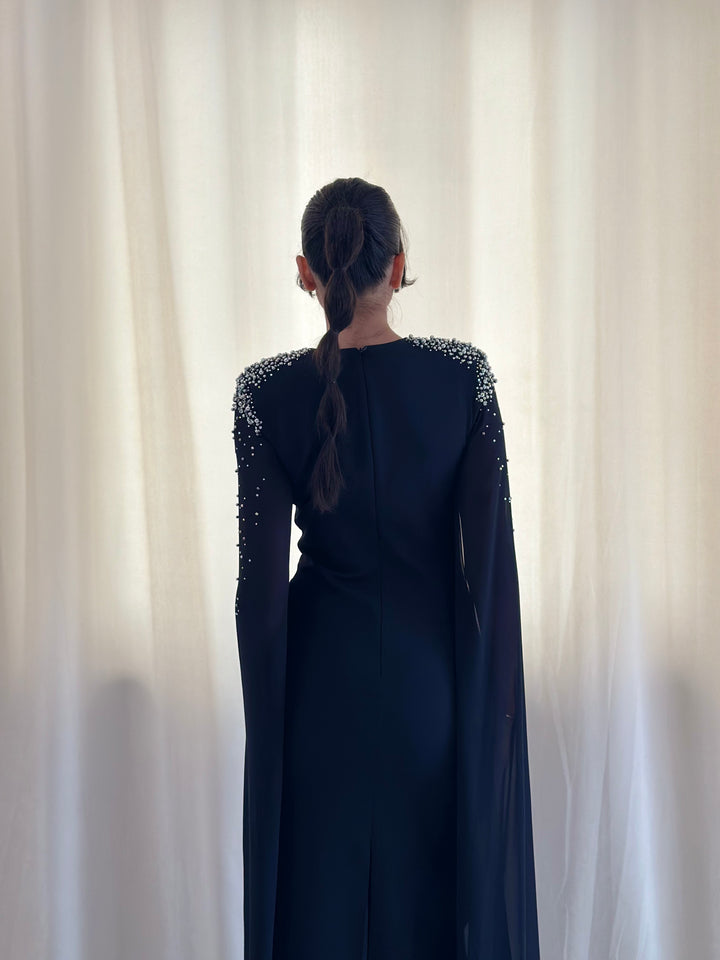 robe de soirée noir perlée
