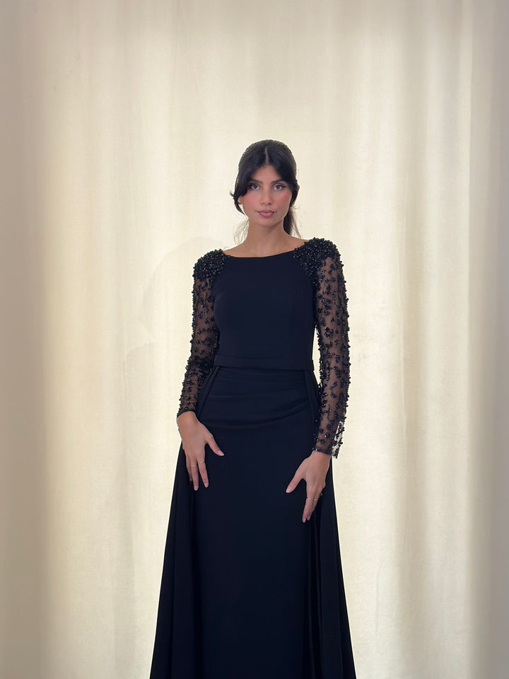 Robe de soirée noir perlée 