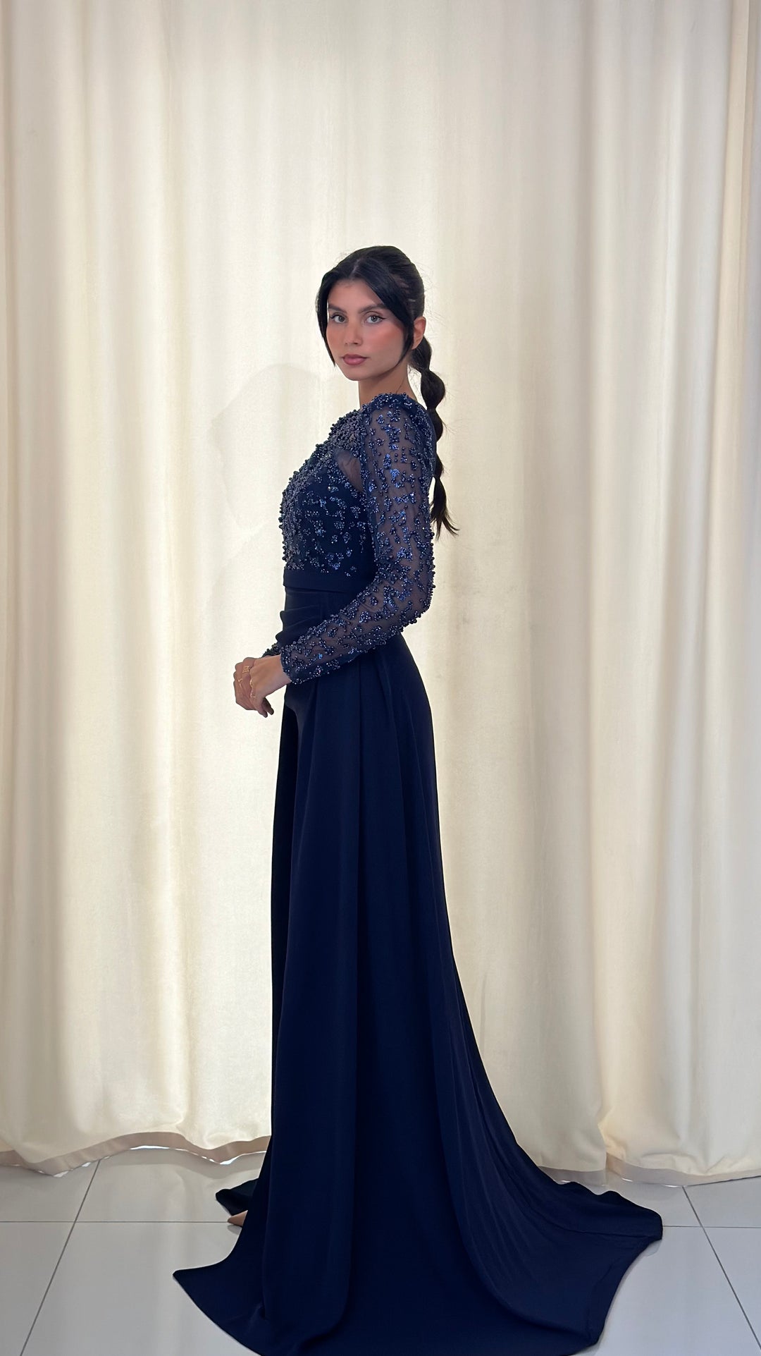 robe de soirée longue bleu marine