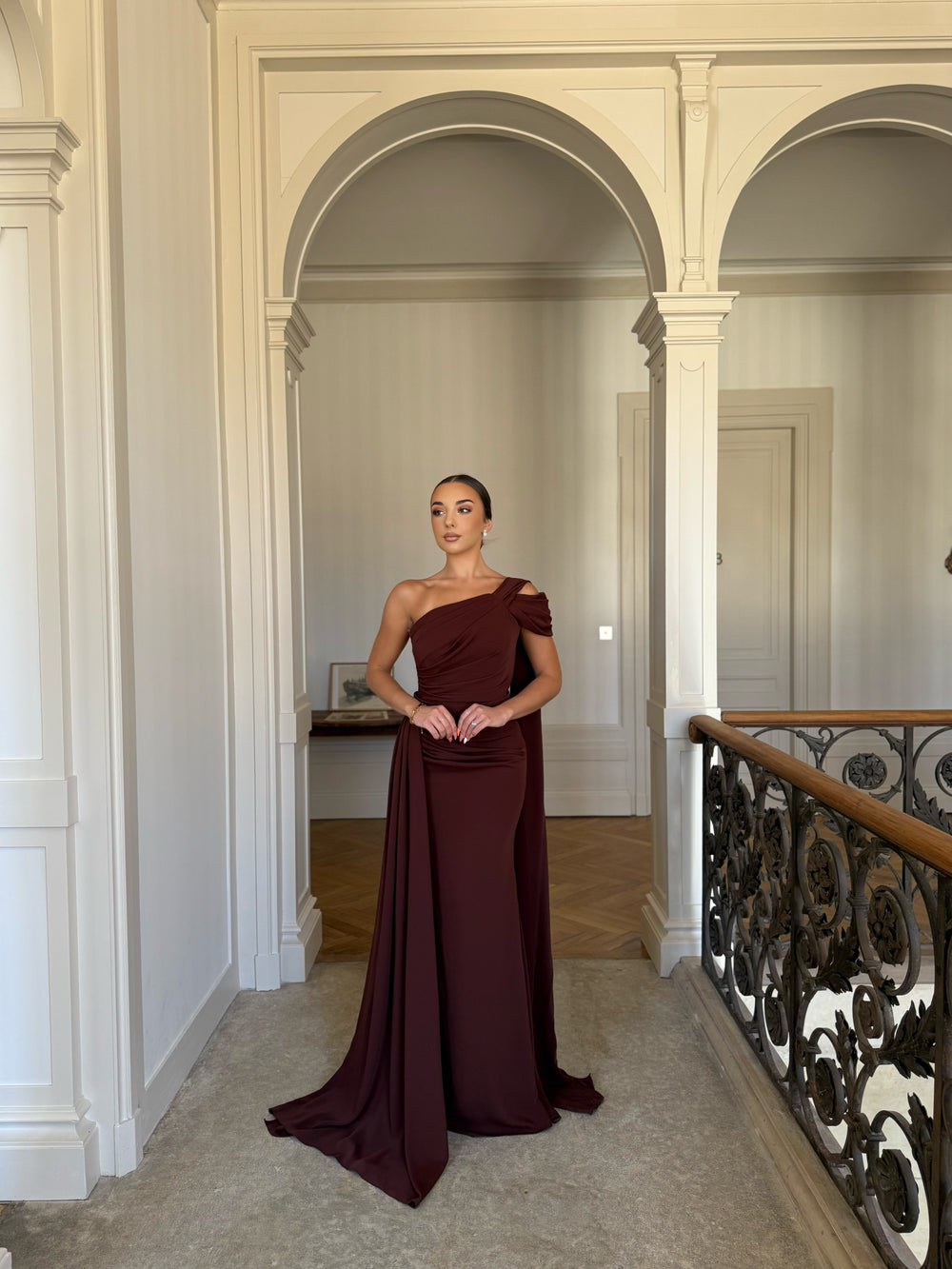 Longue robe de soirée marron élégante, sans fente, sans manche, pour tout type d'événement, gala, mariage, cérémonie