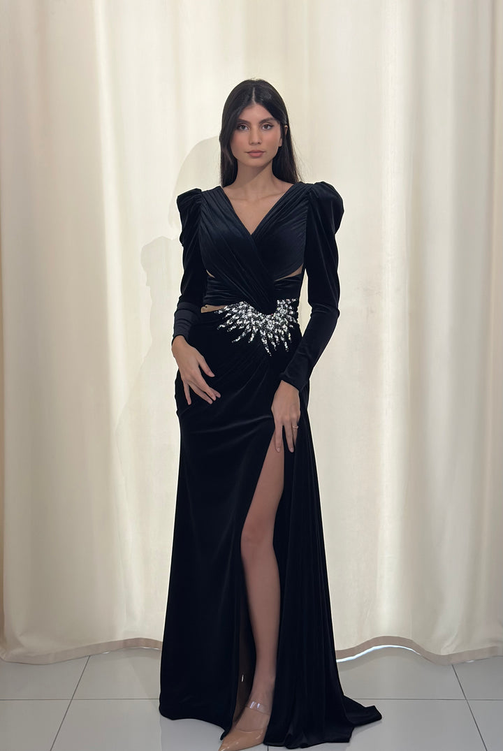 robe de soirée chic noir en velour