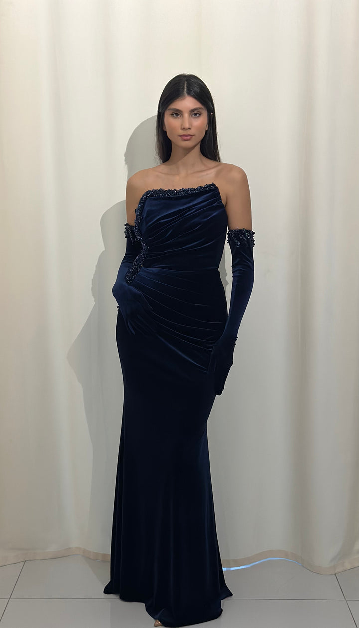 robe de soirée bleu velour 