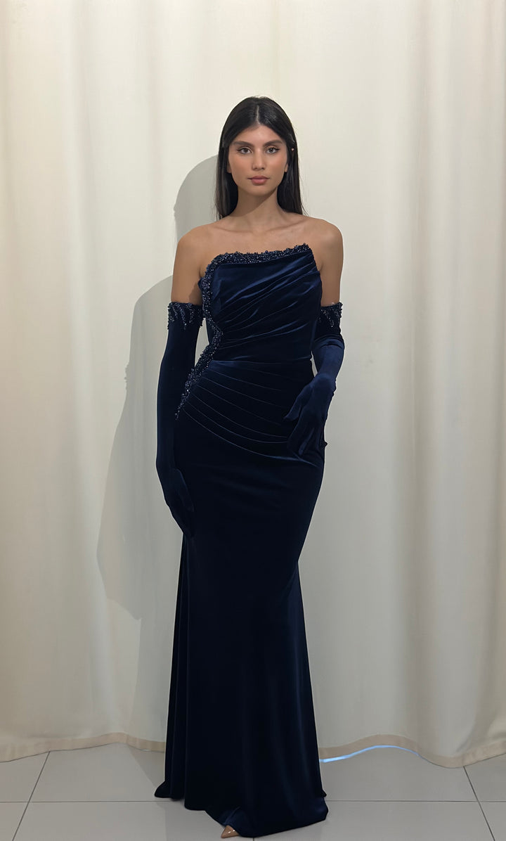 robe de soirée bleu velour 