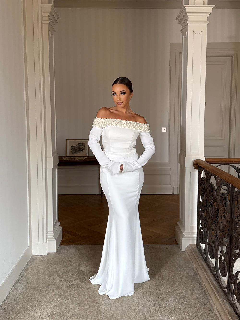 robe de mariée élégante blanche, sans fente