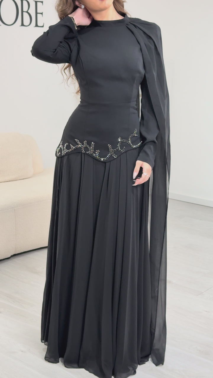 Robe de soirée modeste noire - Elisa