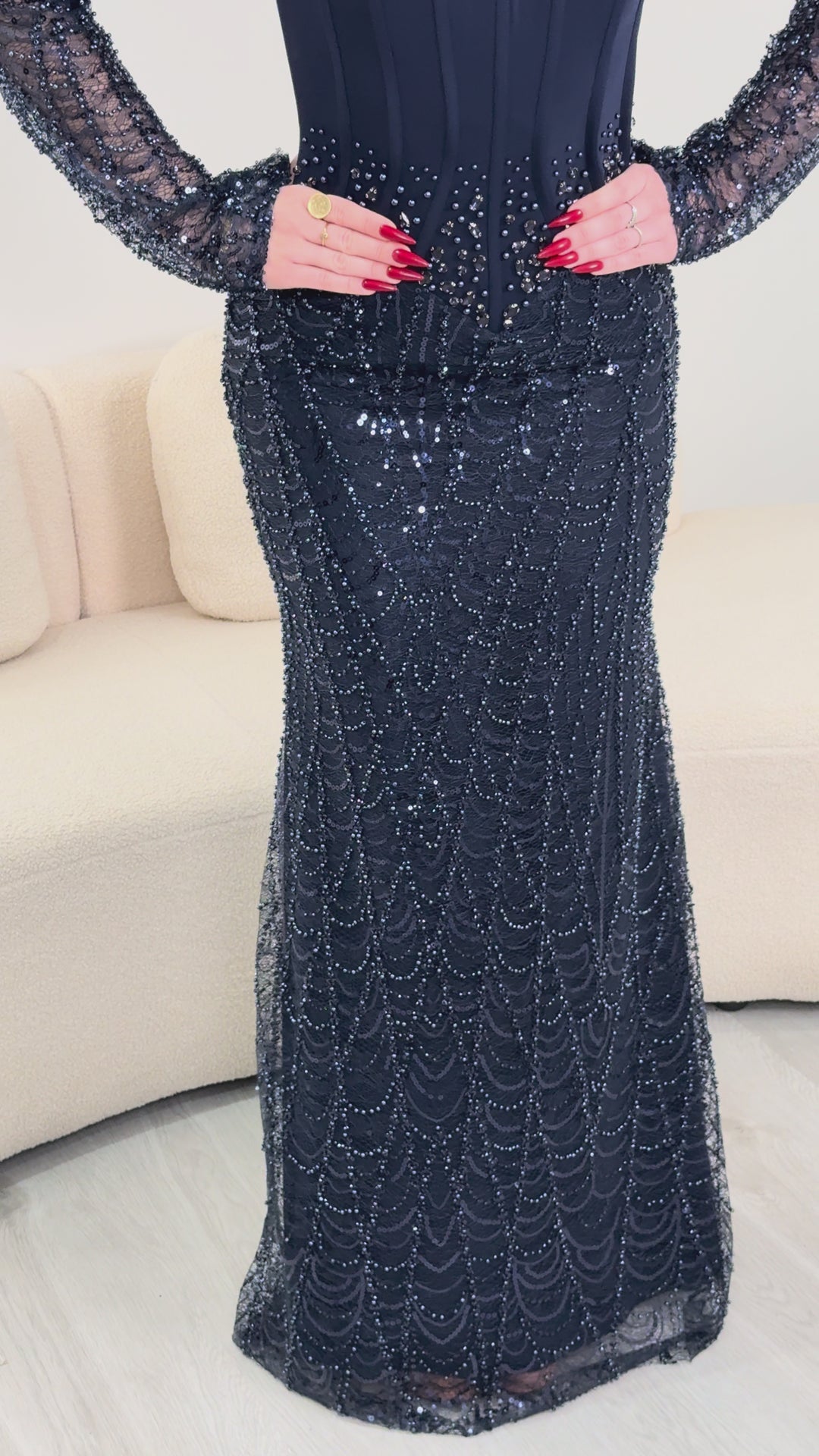 Vestido de noche azul marino - Ecem