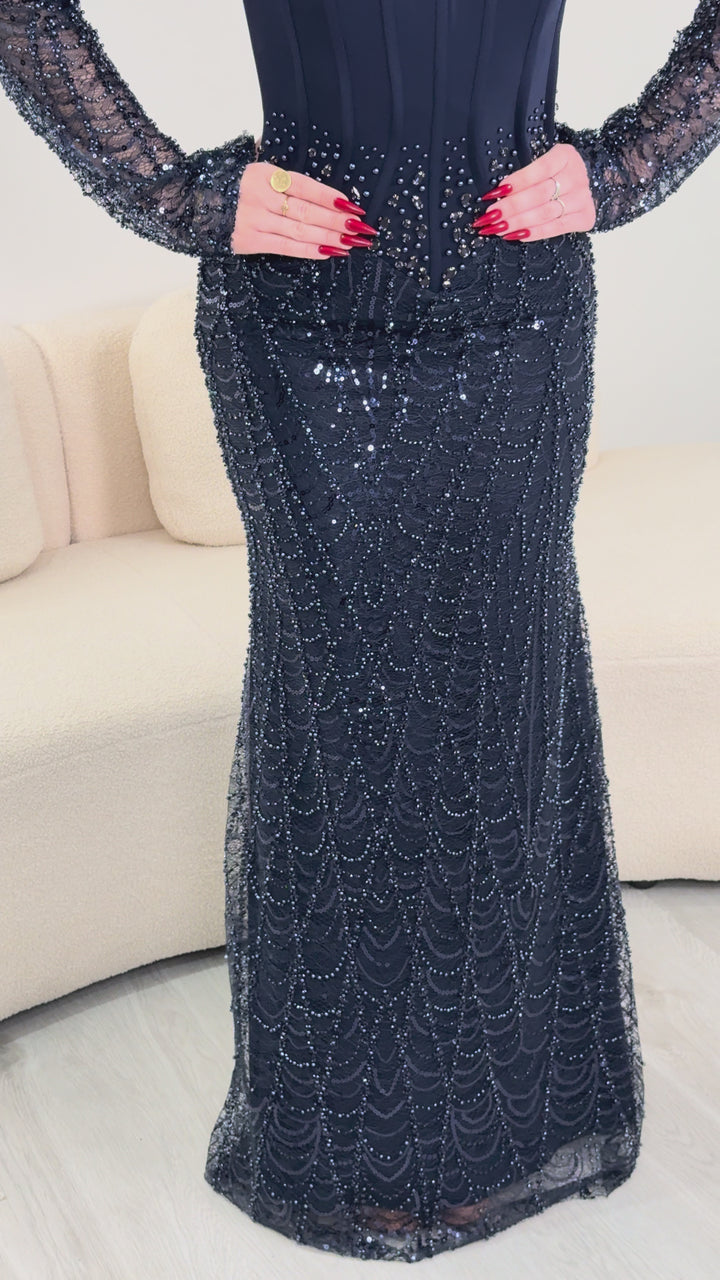 Vestido de noche azul marino - Ecem