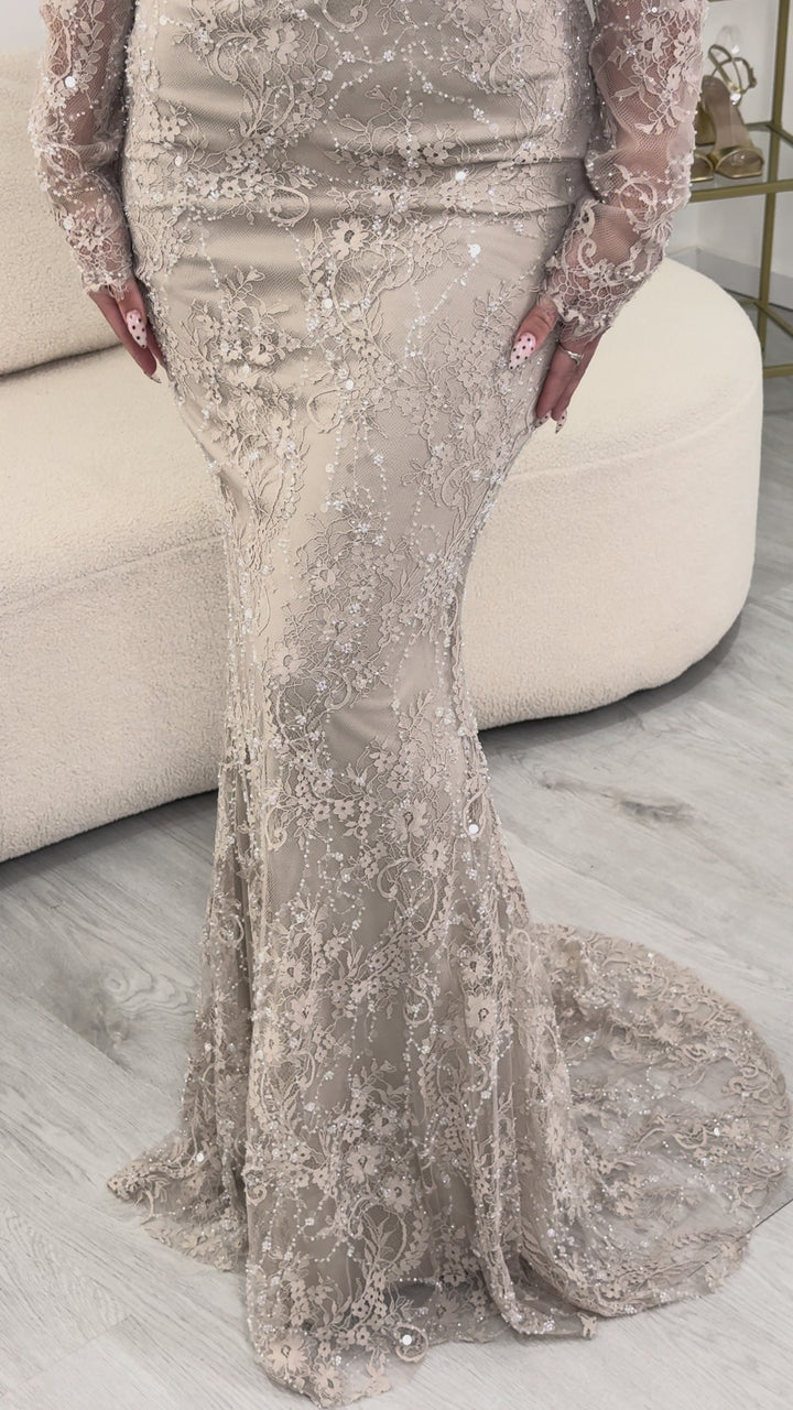 Robe de soirée taupe - Nora