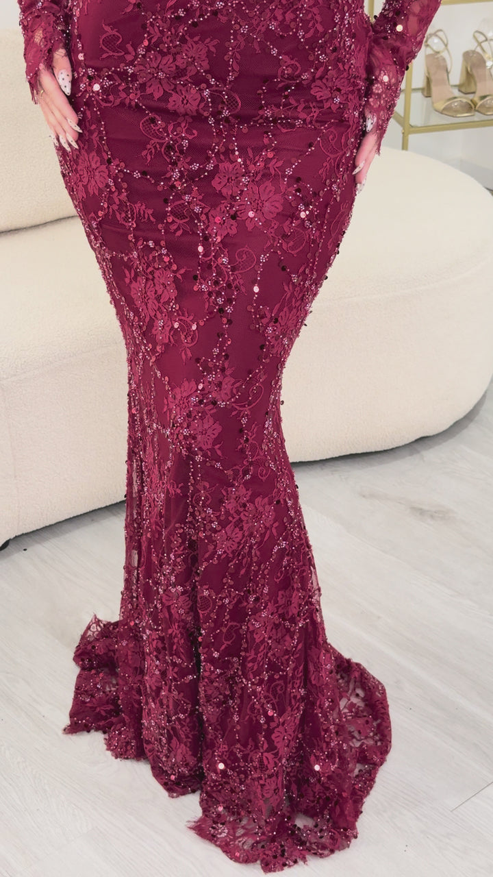 Robe de soirée bordeaux - Nora