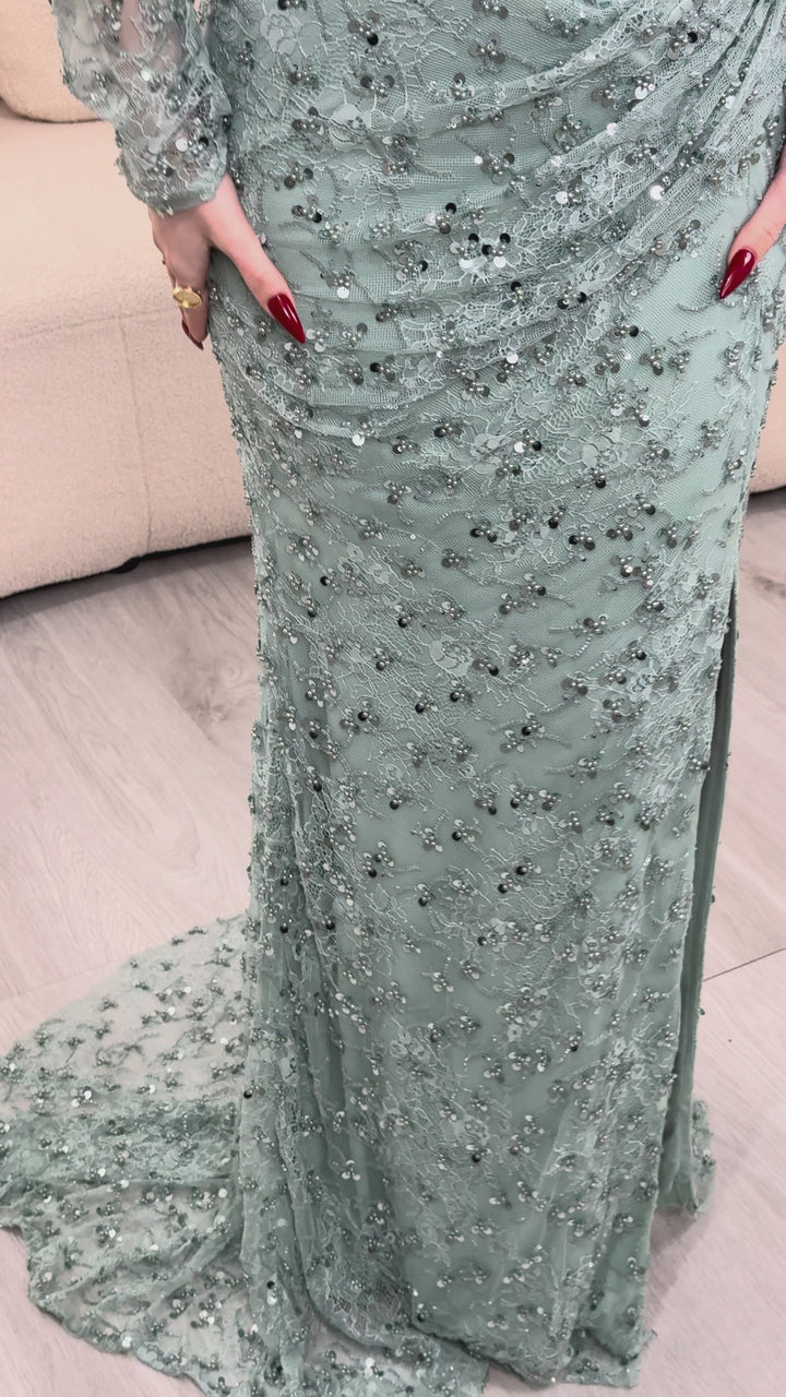 Vestido de noche verde agua - Duygu