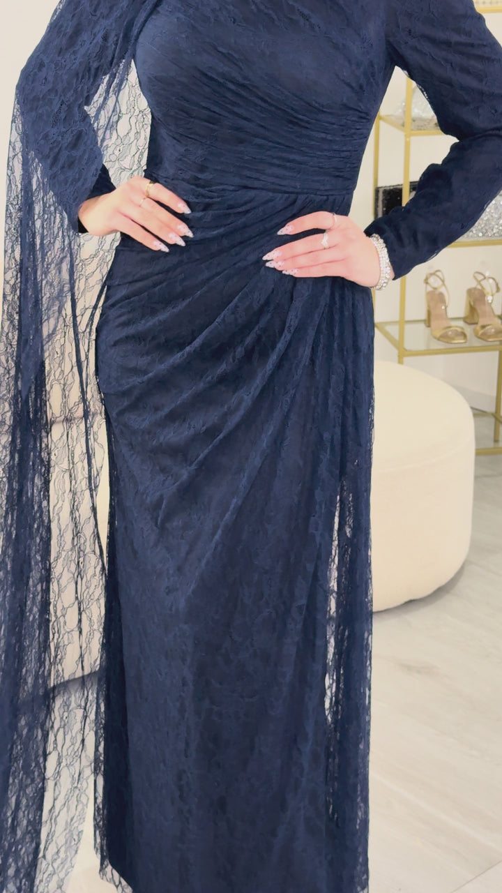 Abito da sera modesto blu navy - Enisa