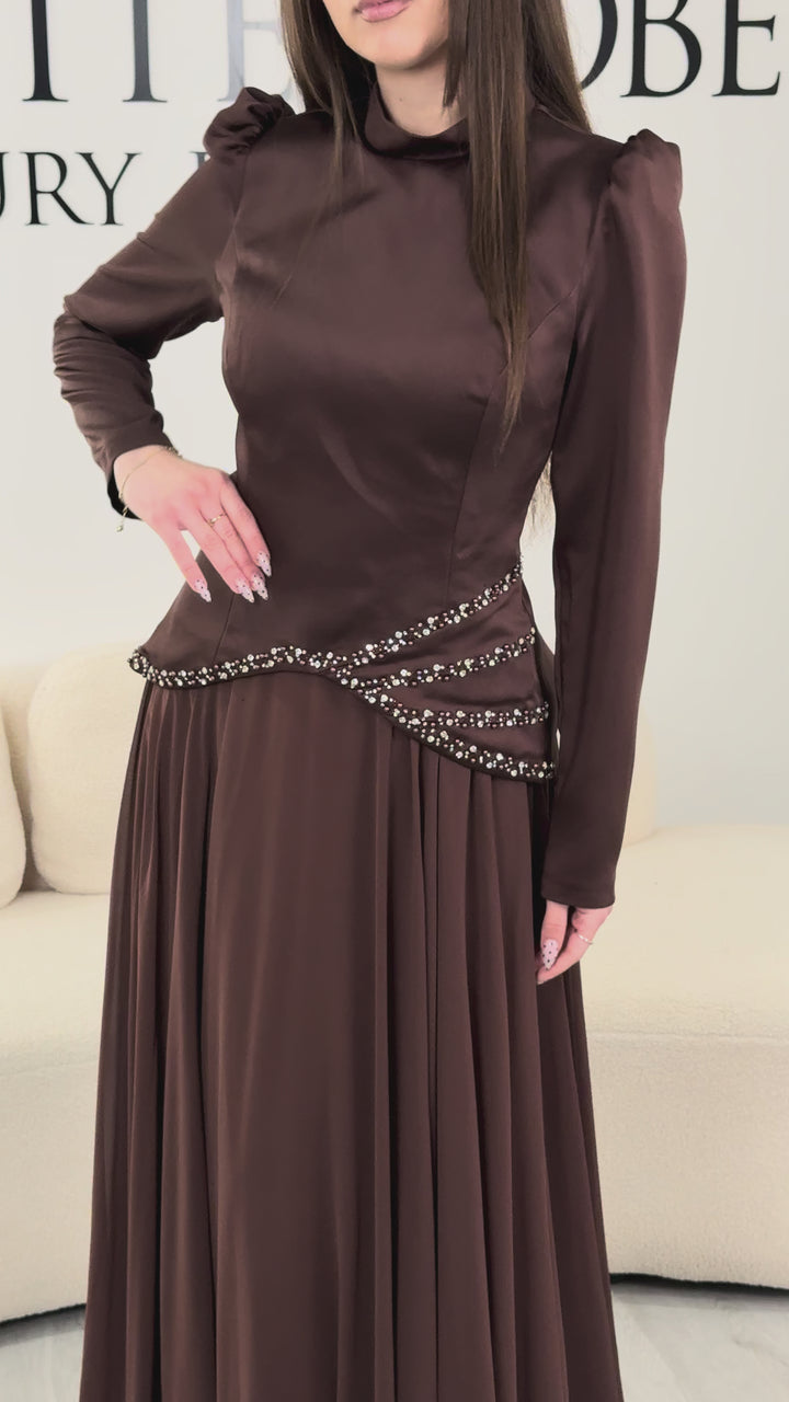 Robe de soirée modeste marron - Sema