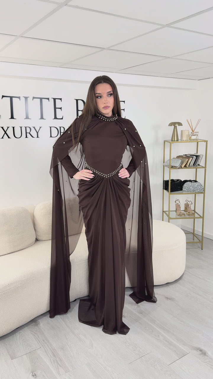 Robe de soirée marron - Elya