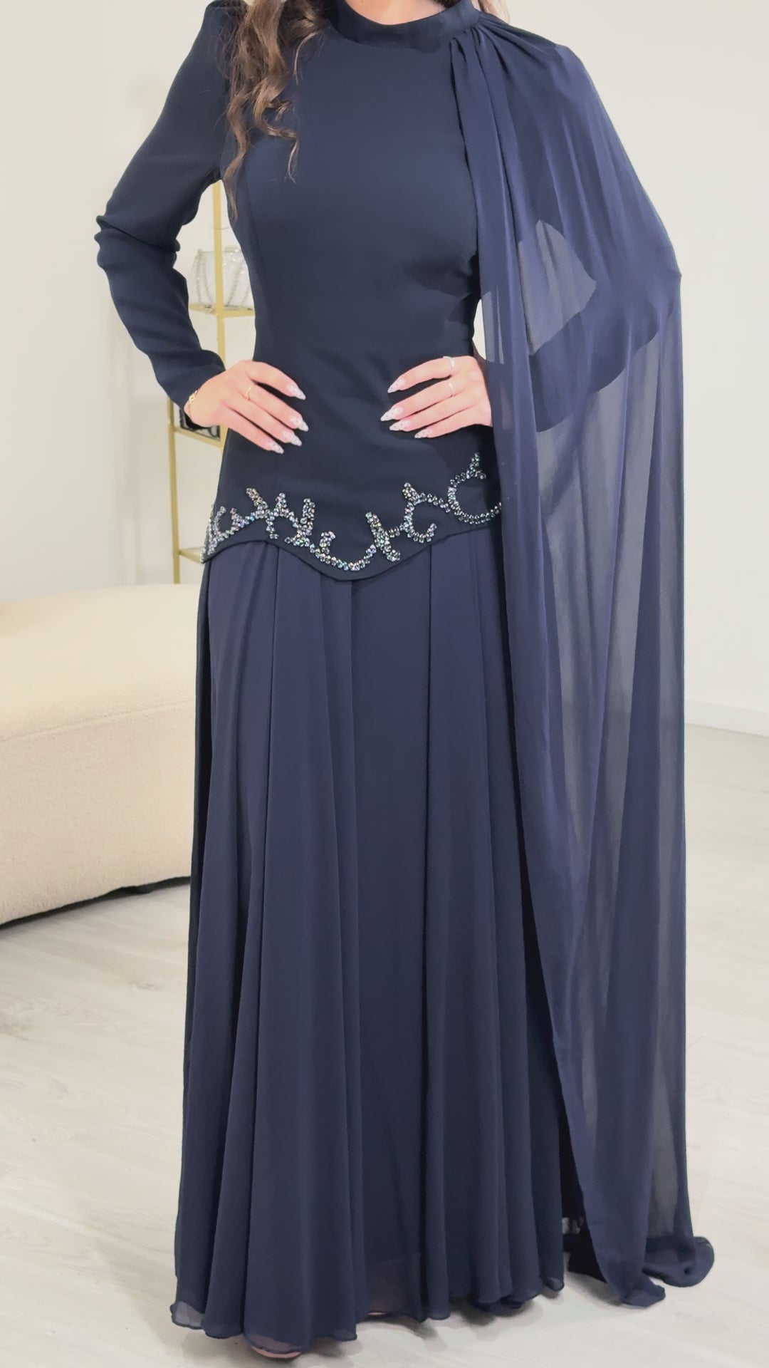 Robe de soirée modeste bleu marine - Elisa