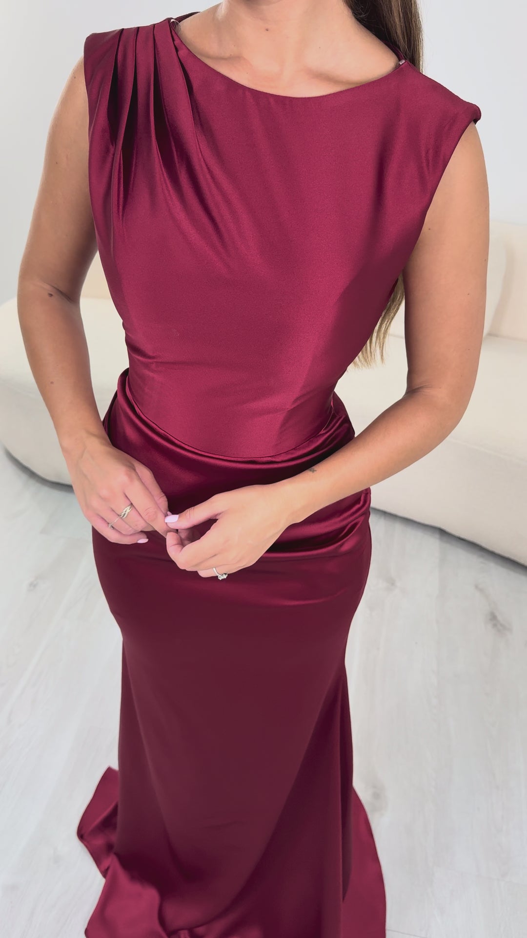 Burgundy Satin Evening Dress - Livia