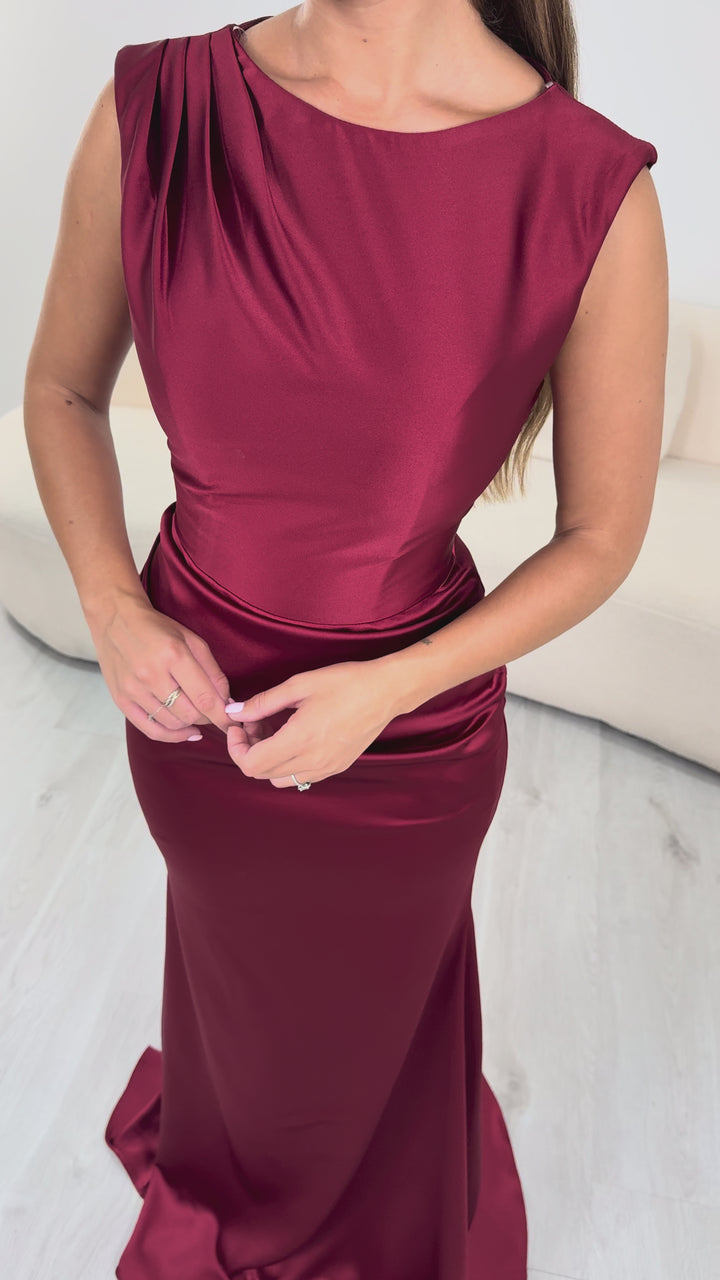 Burgundy Satin Evening Dress - Livia