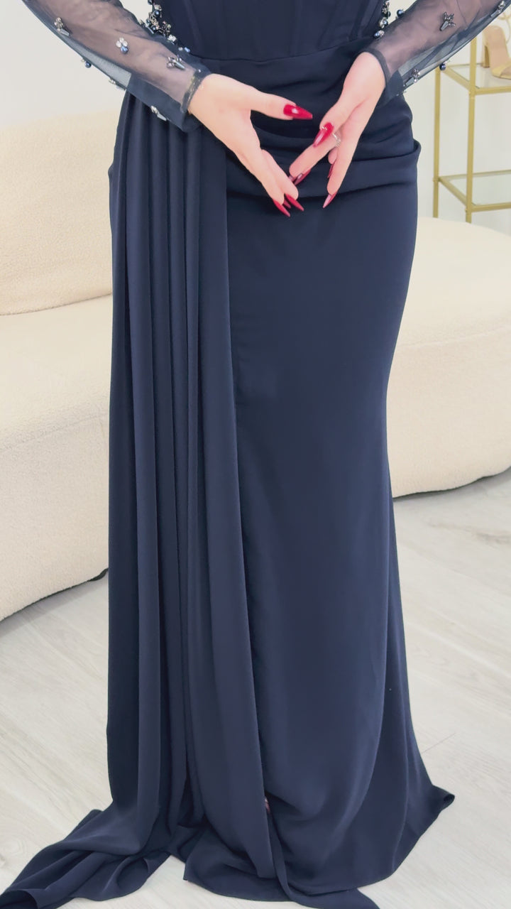 Vestido de noche azul marino - Asmin