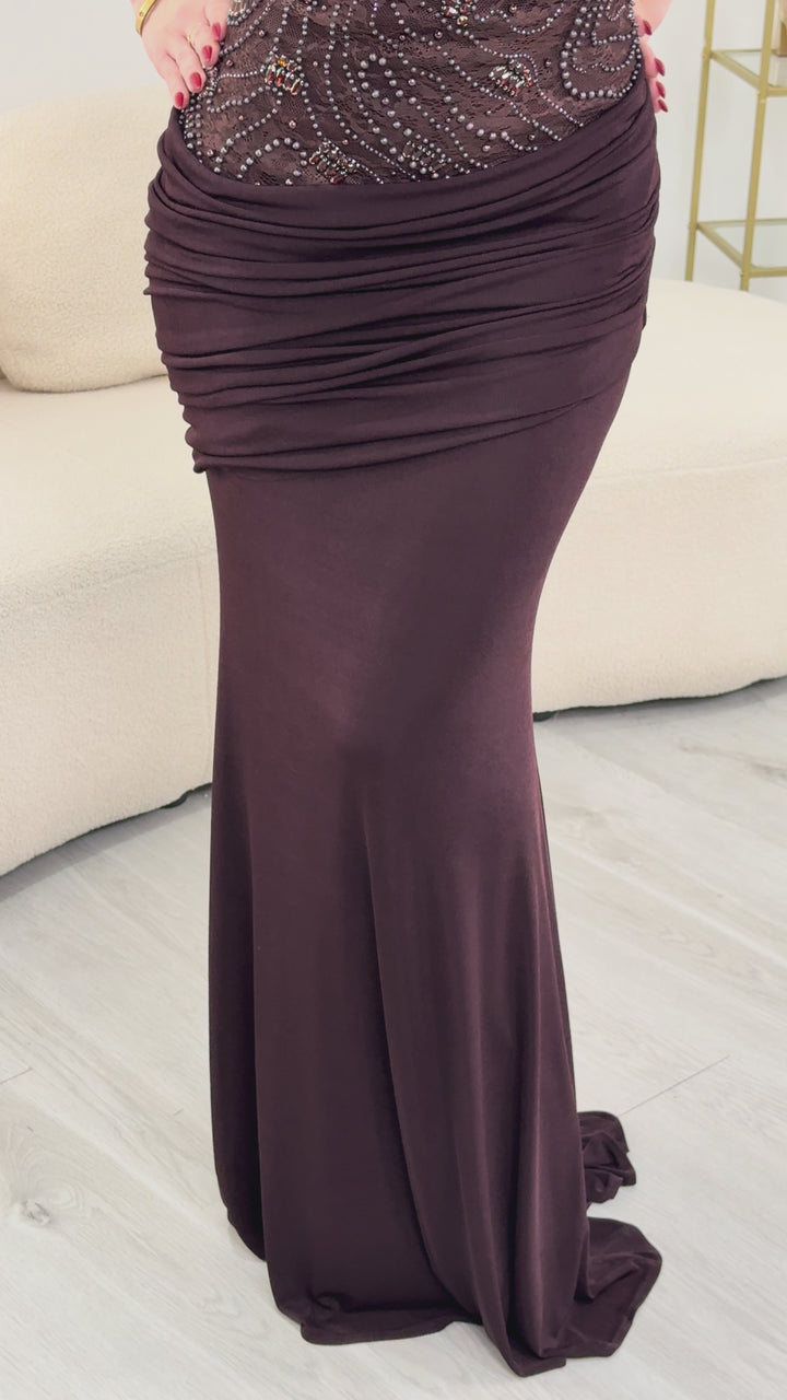 Vestido de noite marrom - Preto