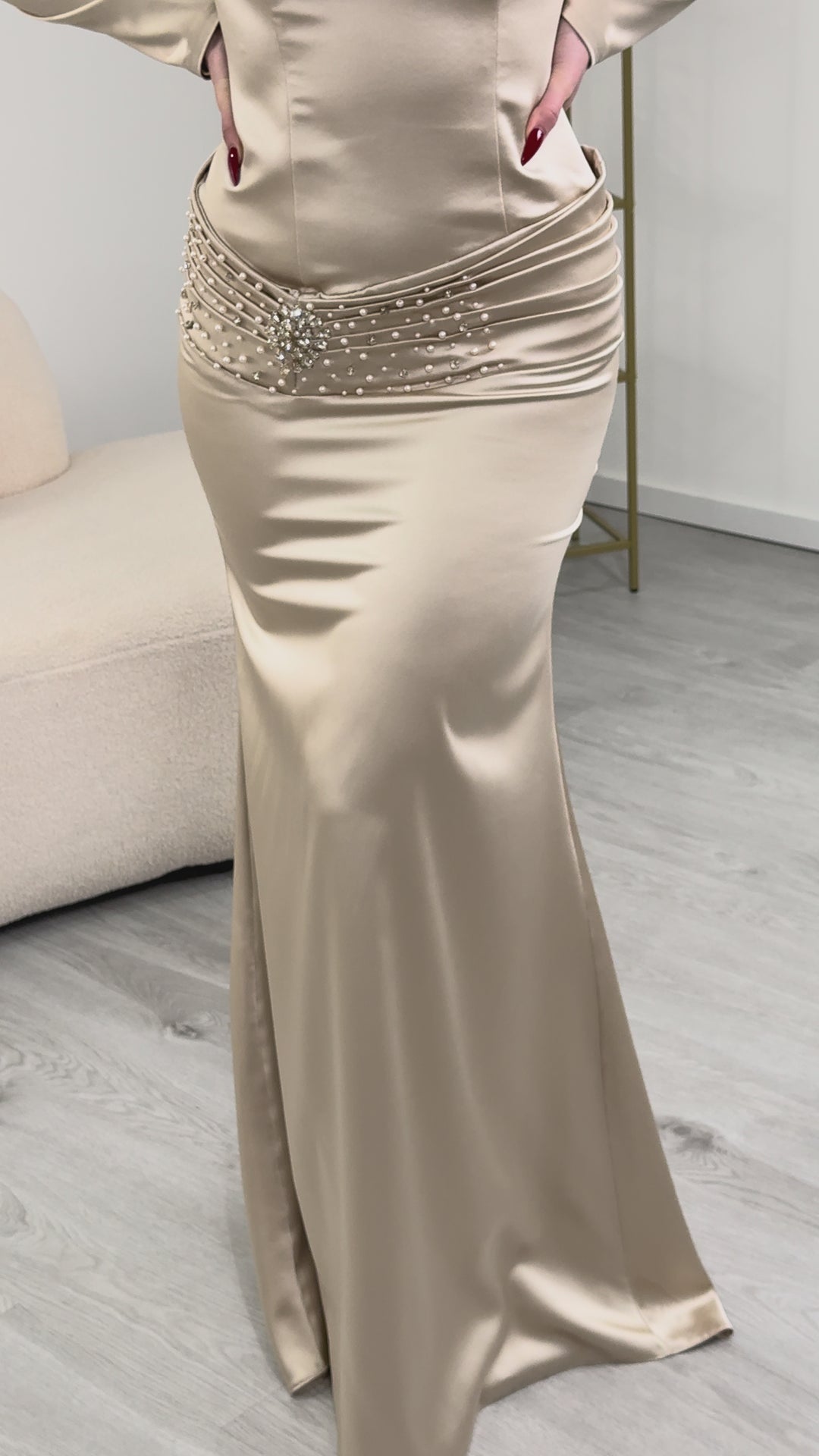 Vestido de noite bege - Velina