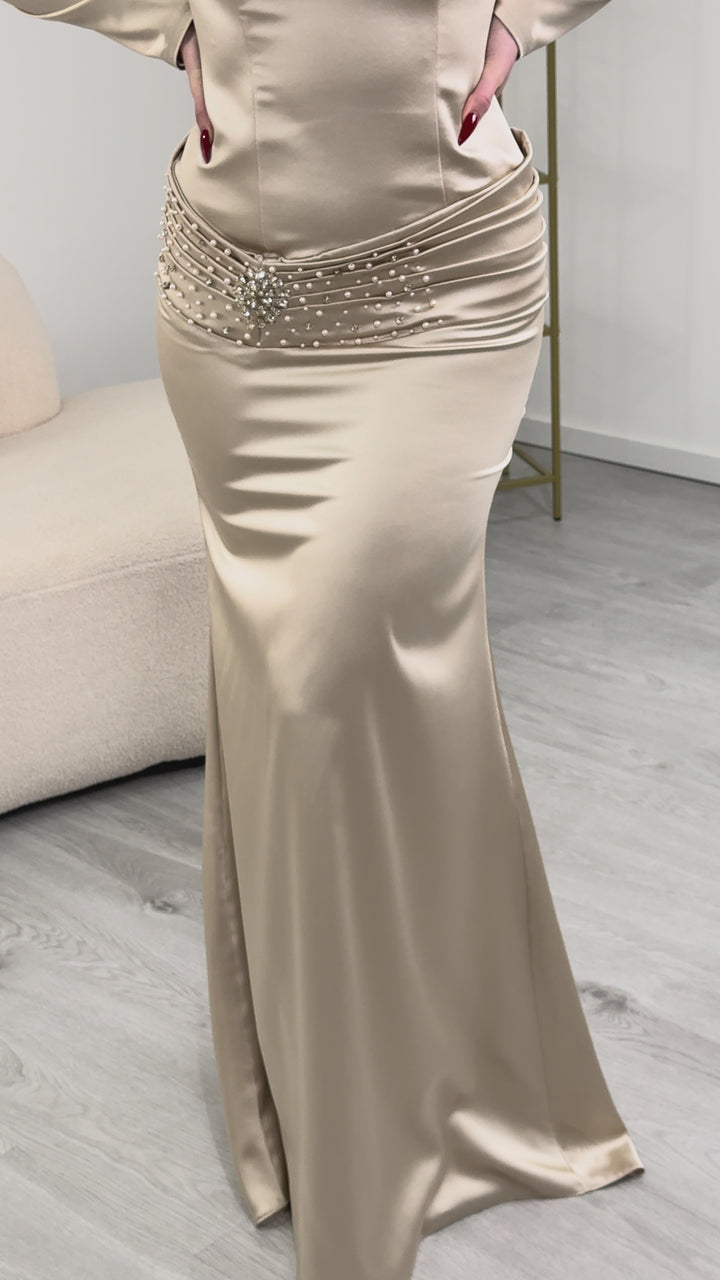 Vestido de noite bege - Velina